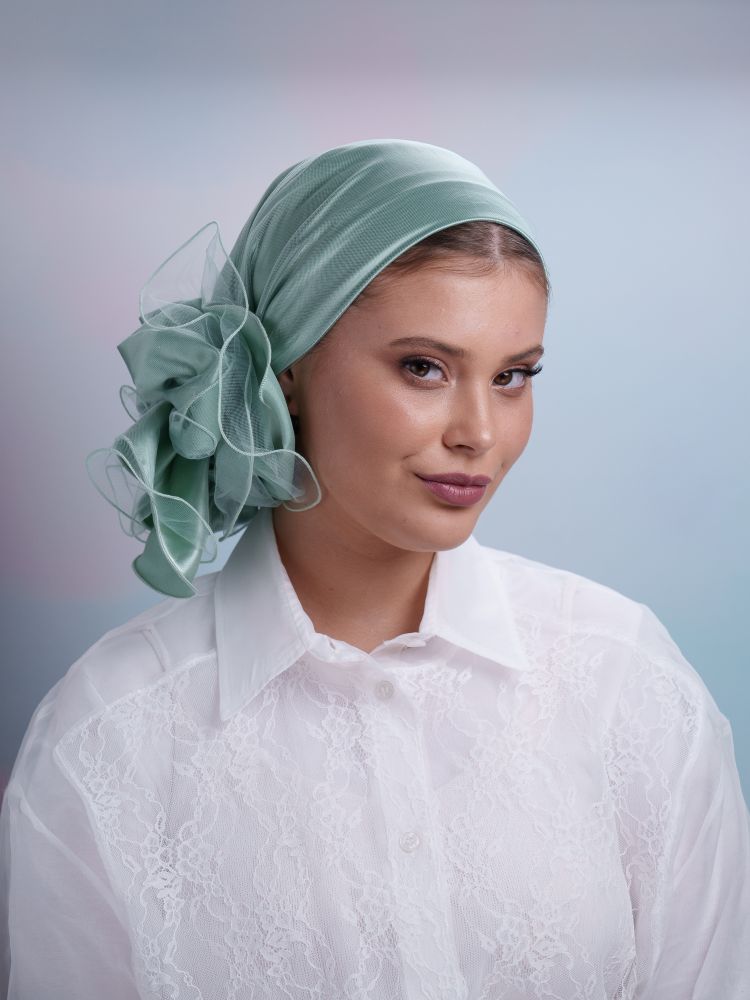 מטפחת יומי יוקרתי ירוק מנטה עם טול