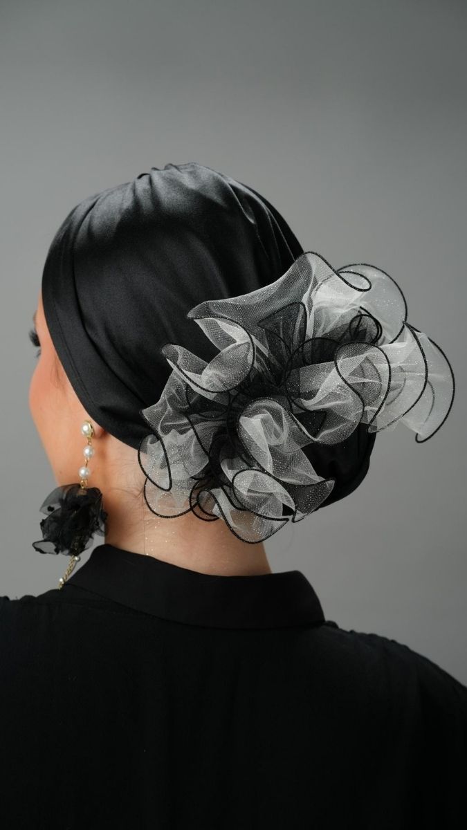 סרט טול סמוק שחור ולבן (לא כולל המטפחת)