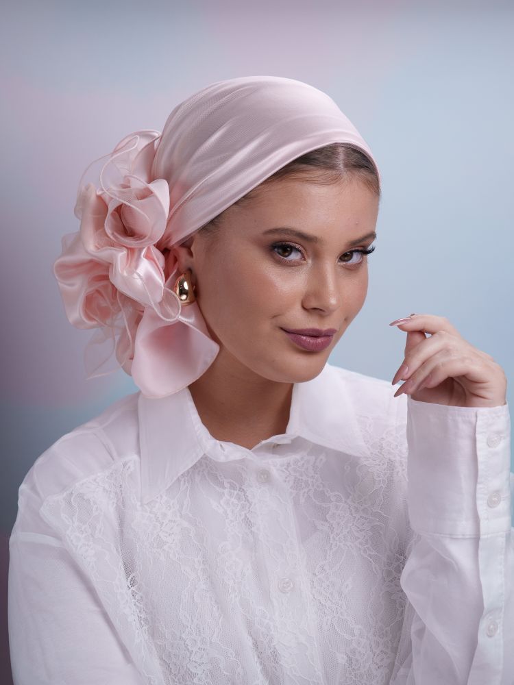 מטפחת יומי יוקרתי ורוד עם טול ורוד