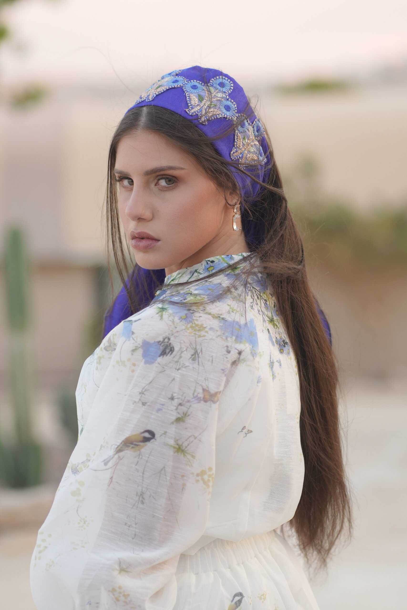 סרט לשיער כחול רויאל עם רקמות