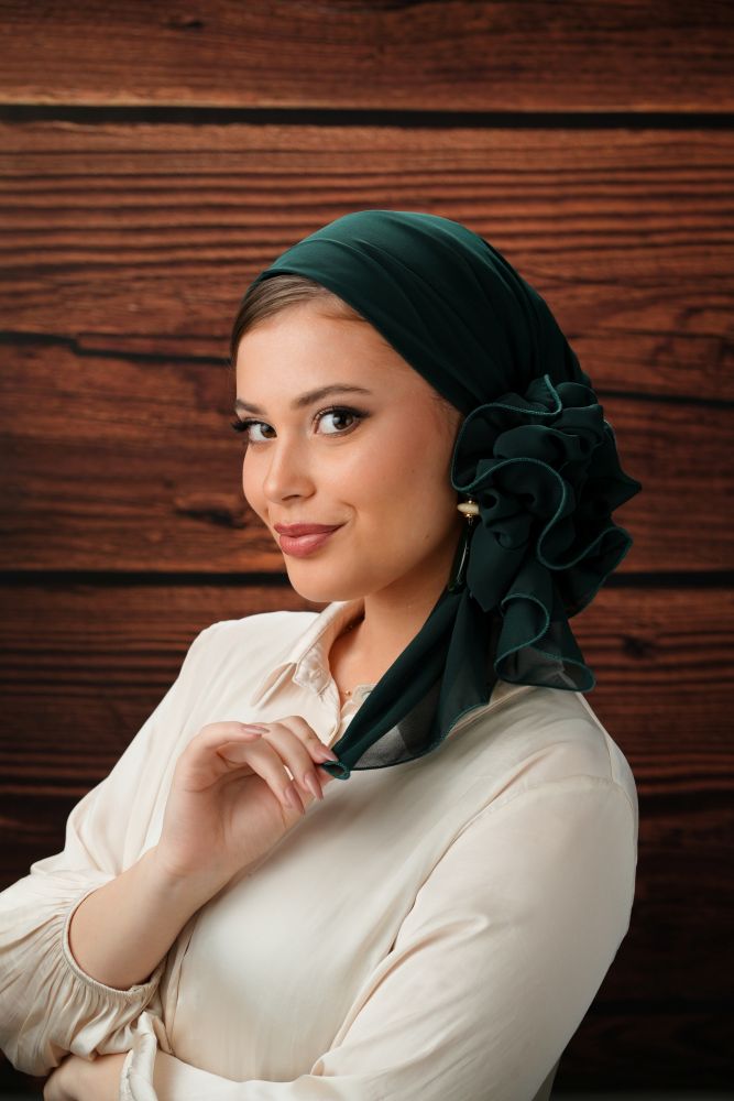 מטפחת חלק שיפון ירוק כהה