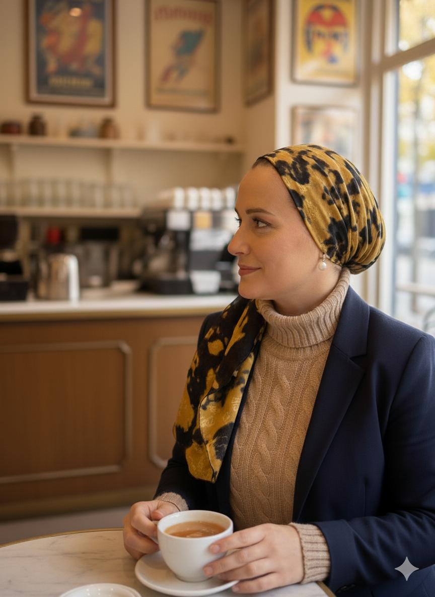 מטפחת בצבע שחור וצהוב חרדל