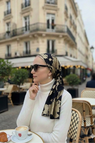 מטפחת ערב שיפון שחור וזהב