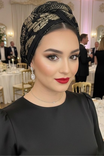 מטפחת ערב שיפון שחור וזהב