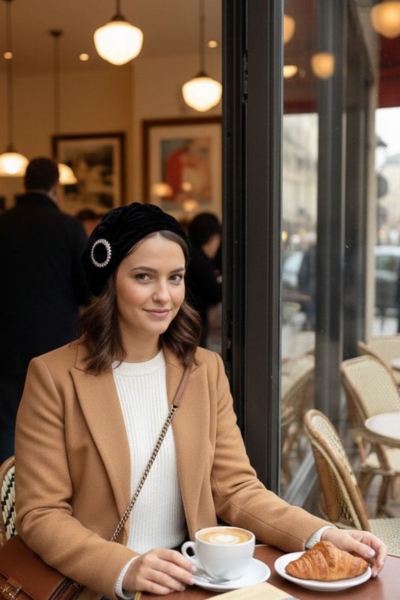 ברט בסיס שחור עם אפליקציה בקטיפה שחור