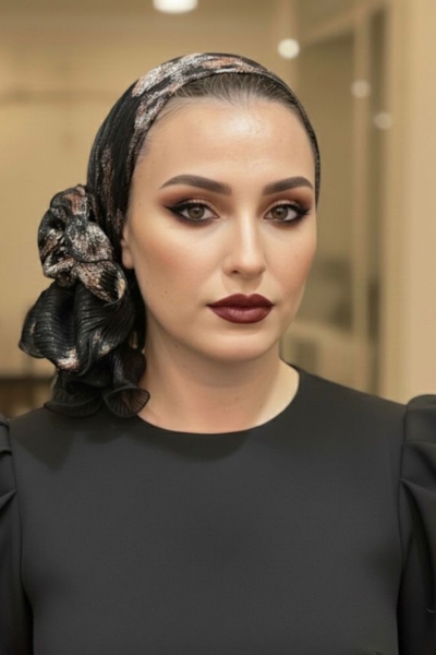 מטפחת ערב שיפון שחור וזהב ורוד