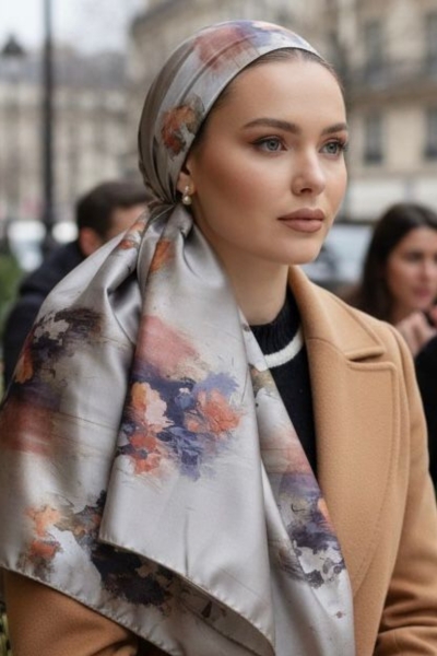 מטפחת סאטן עם הדפסי פרחים