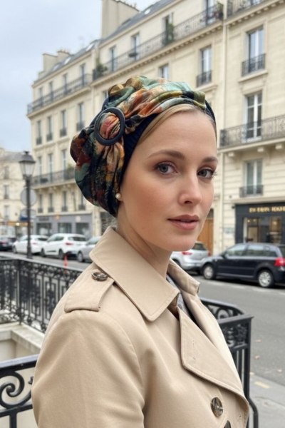 ברט בסיס כחול כהה עם אפליקציה בקטיפה ציבוני