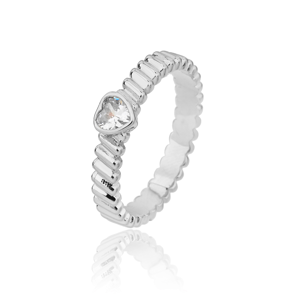 טבעת משובצת לב כסף 925 ZSI722-1