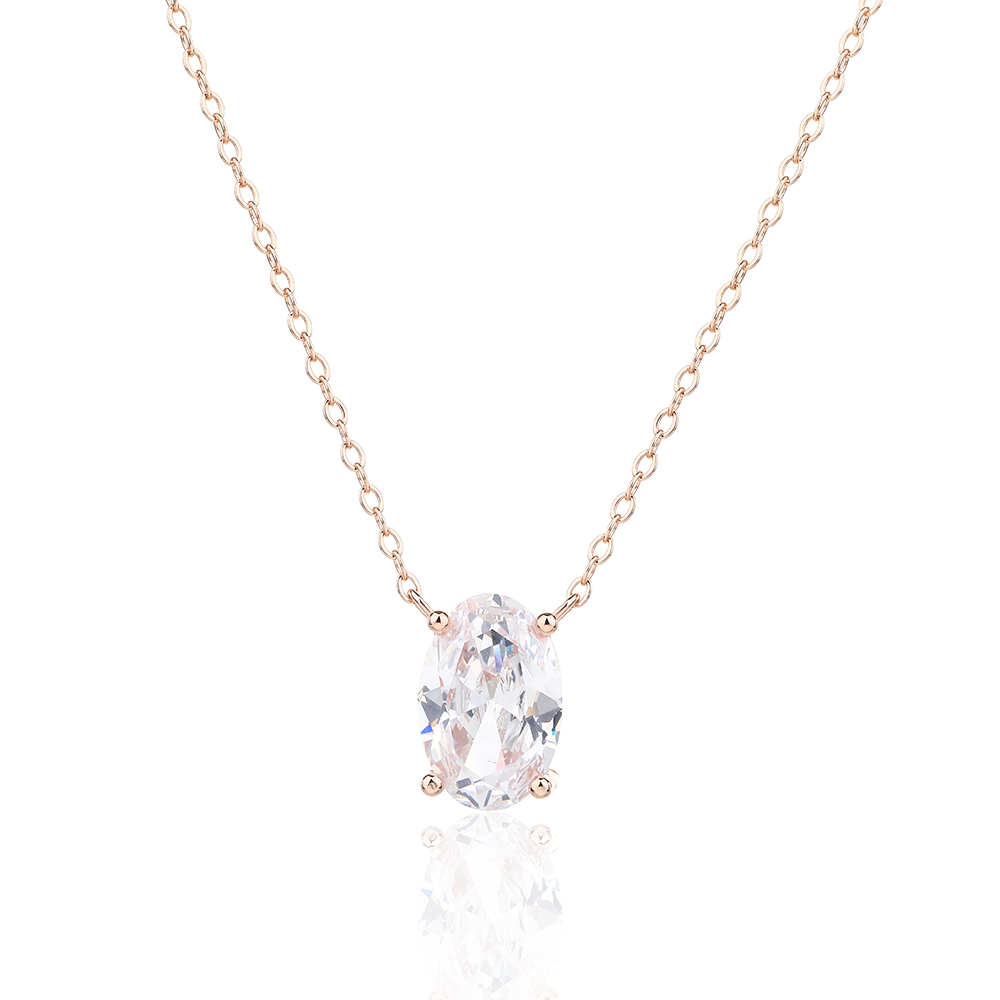 שרשרת עשויה כסף אמיתי 925  בציפוי רוז גולד משובצת באבן זרקון בצורה אובלי ZSI754-2