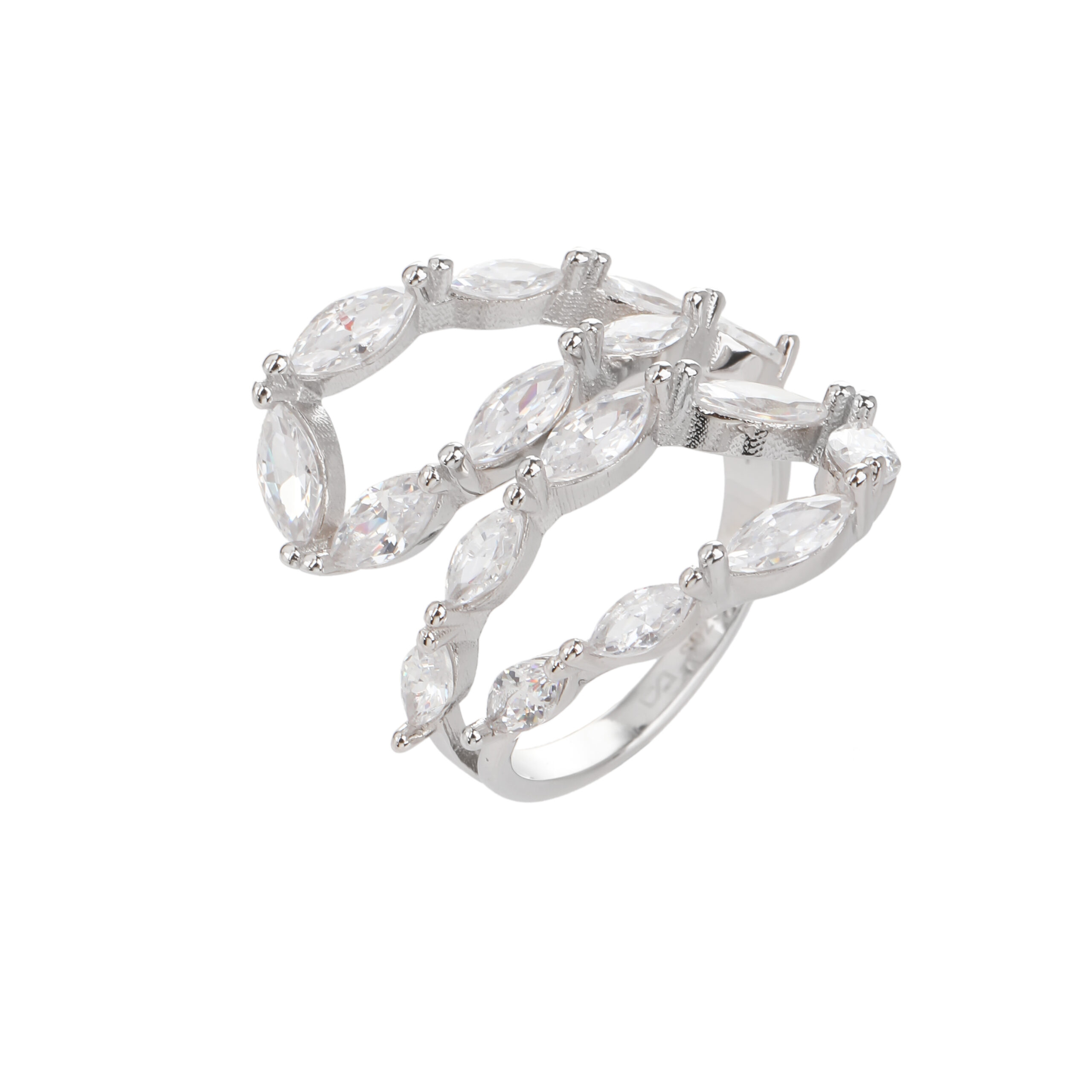 טבעת ספירלה כסף אמיתי 925 משובצת באבני זירקון KSI6015-1