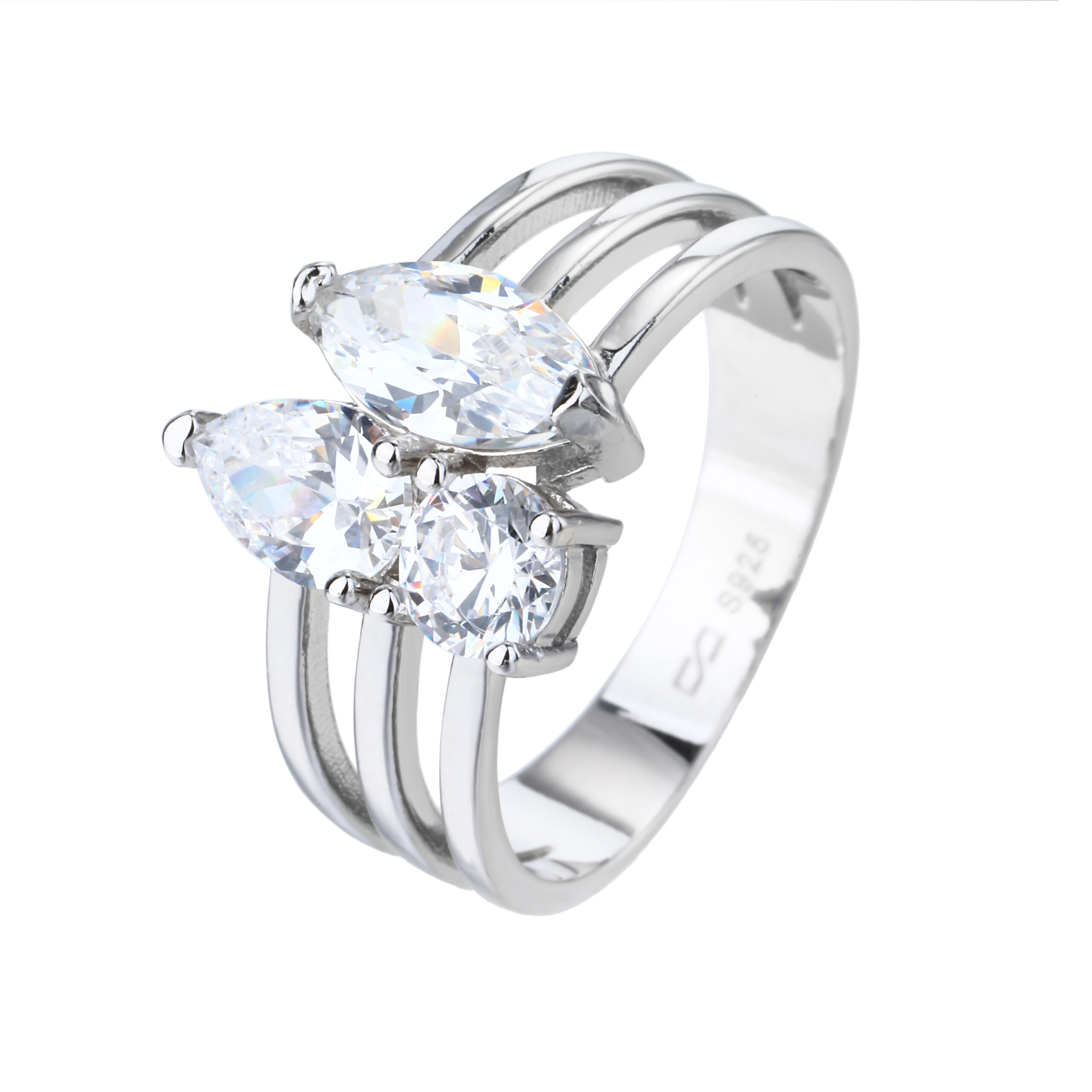 טבעת משובצת באבני זירקון כסף 925 KSI6059-1