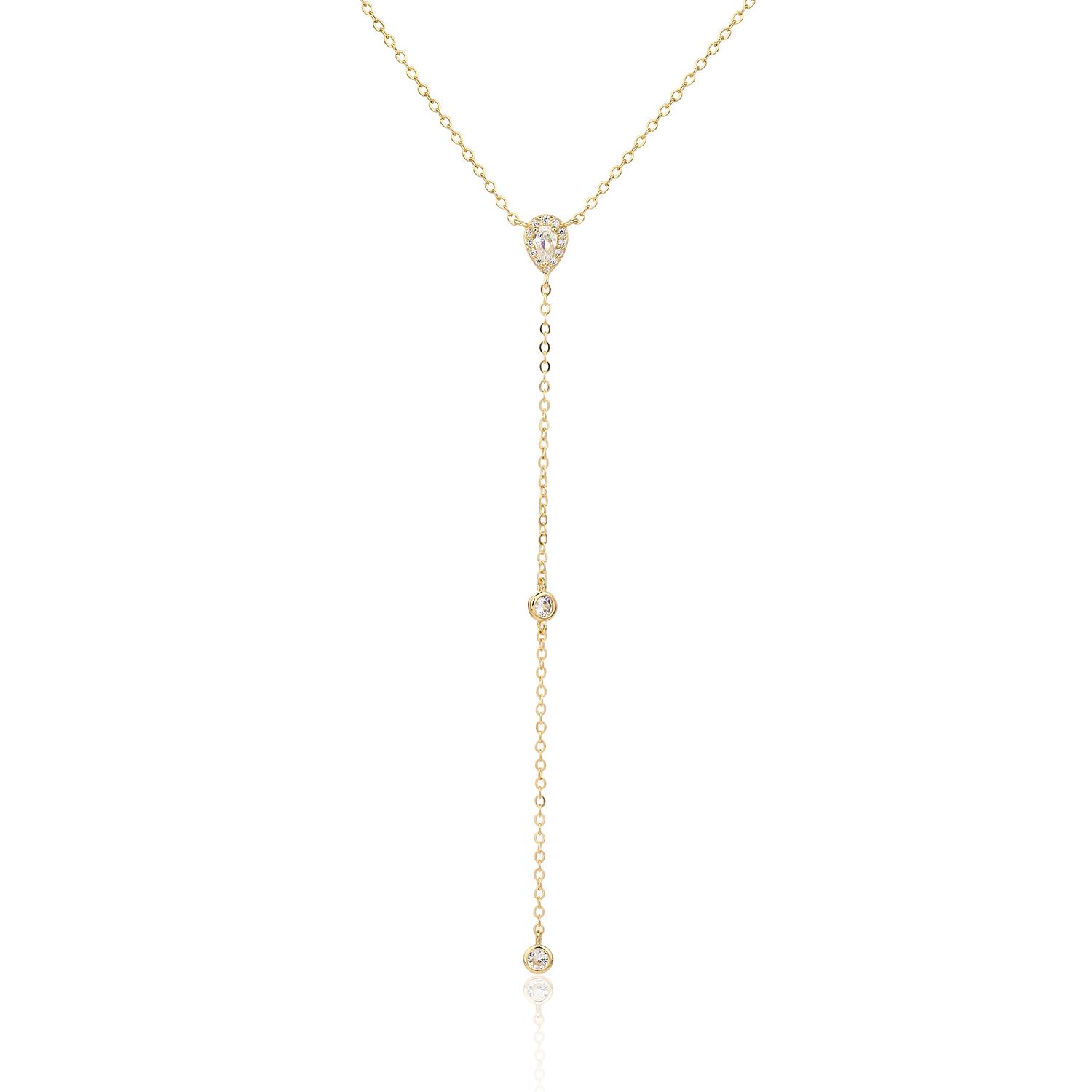 שרשרת עניבה נופלת בציפוי זהב 14kמשובצת אבני זרקון LOZ1092-3