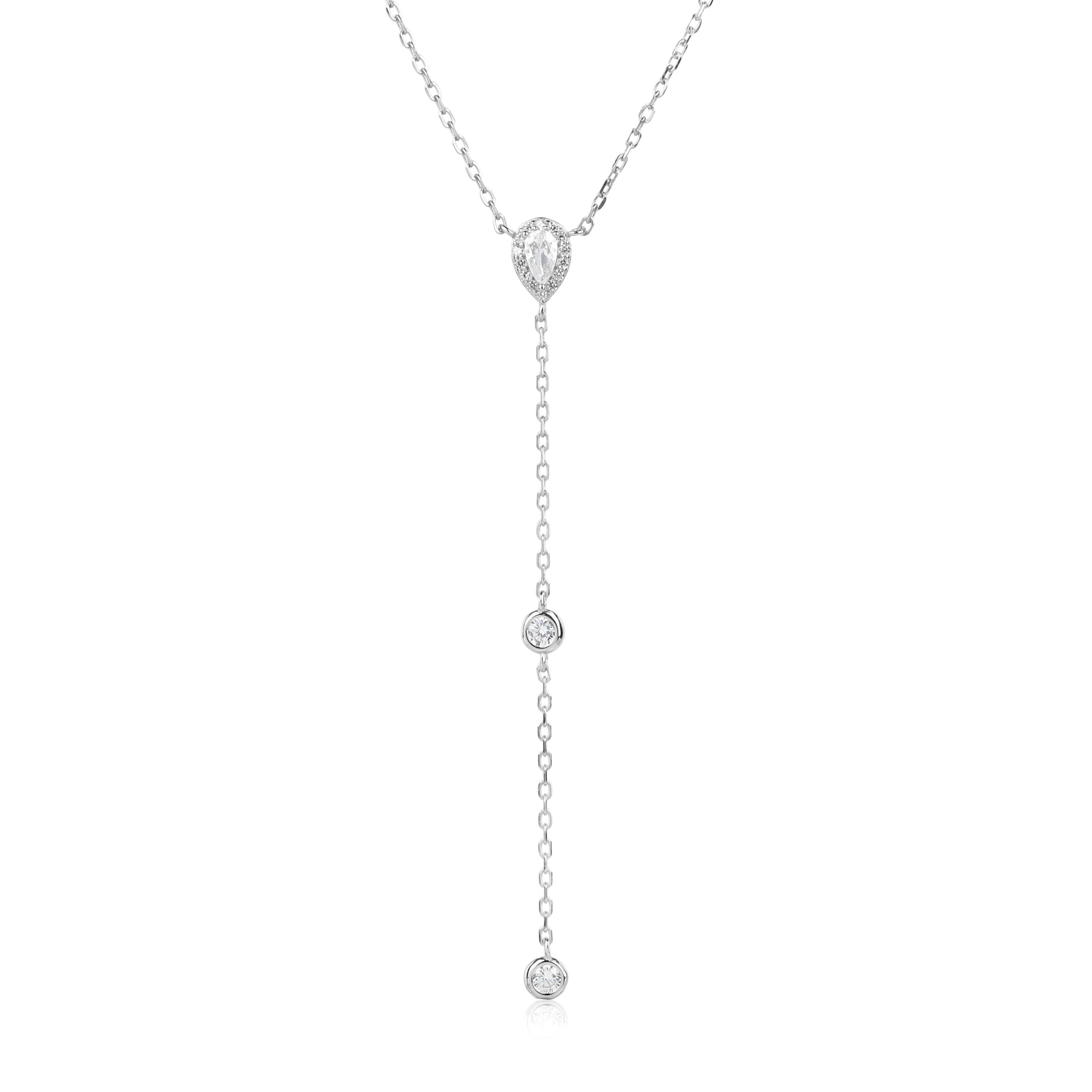 שרשרת עניבה נופלת כסף 925 משובצת אבני זרקון LOZ1092-1