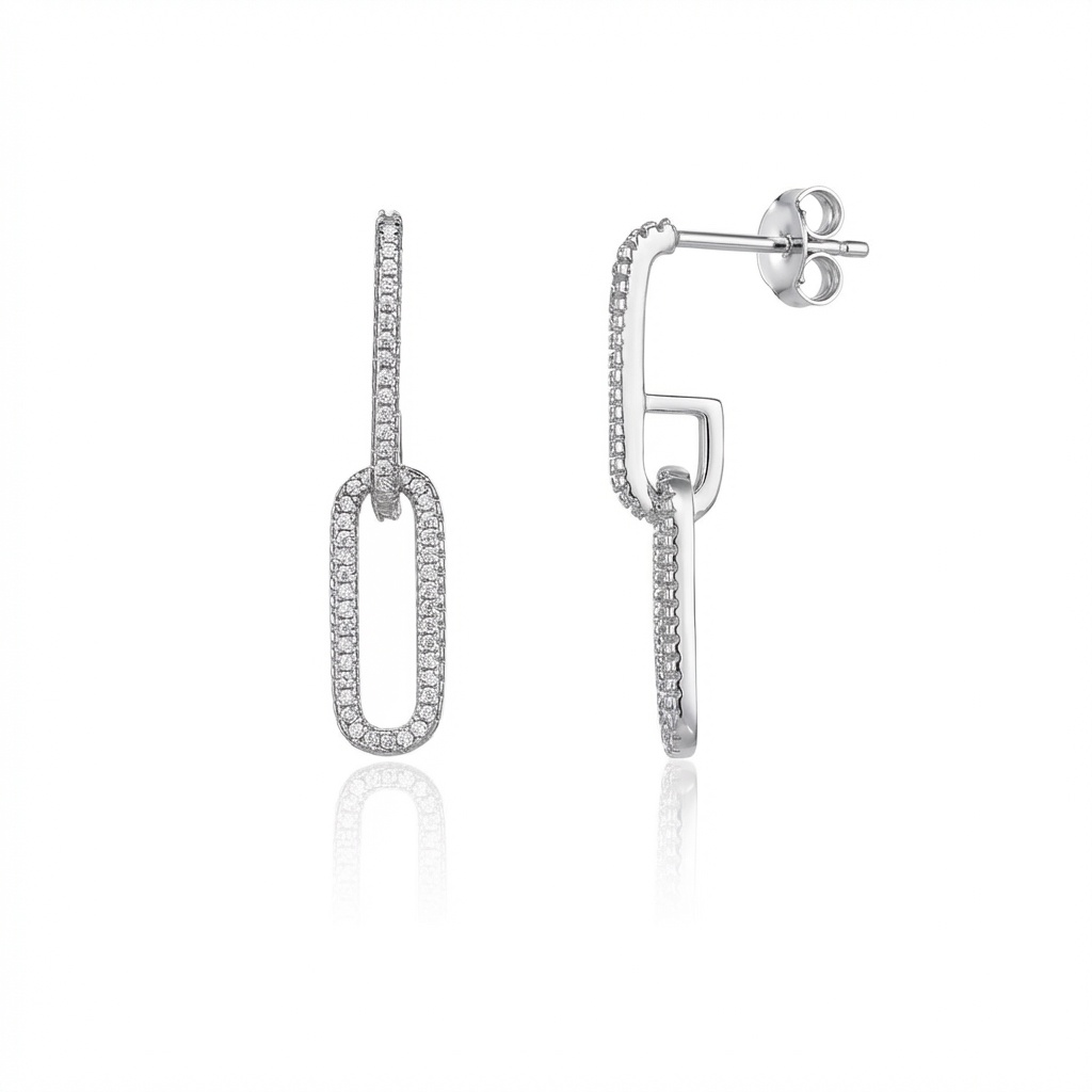 עגילים נופלים כסף אמיתי 925 משובצים אבני זרקון