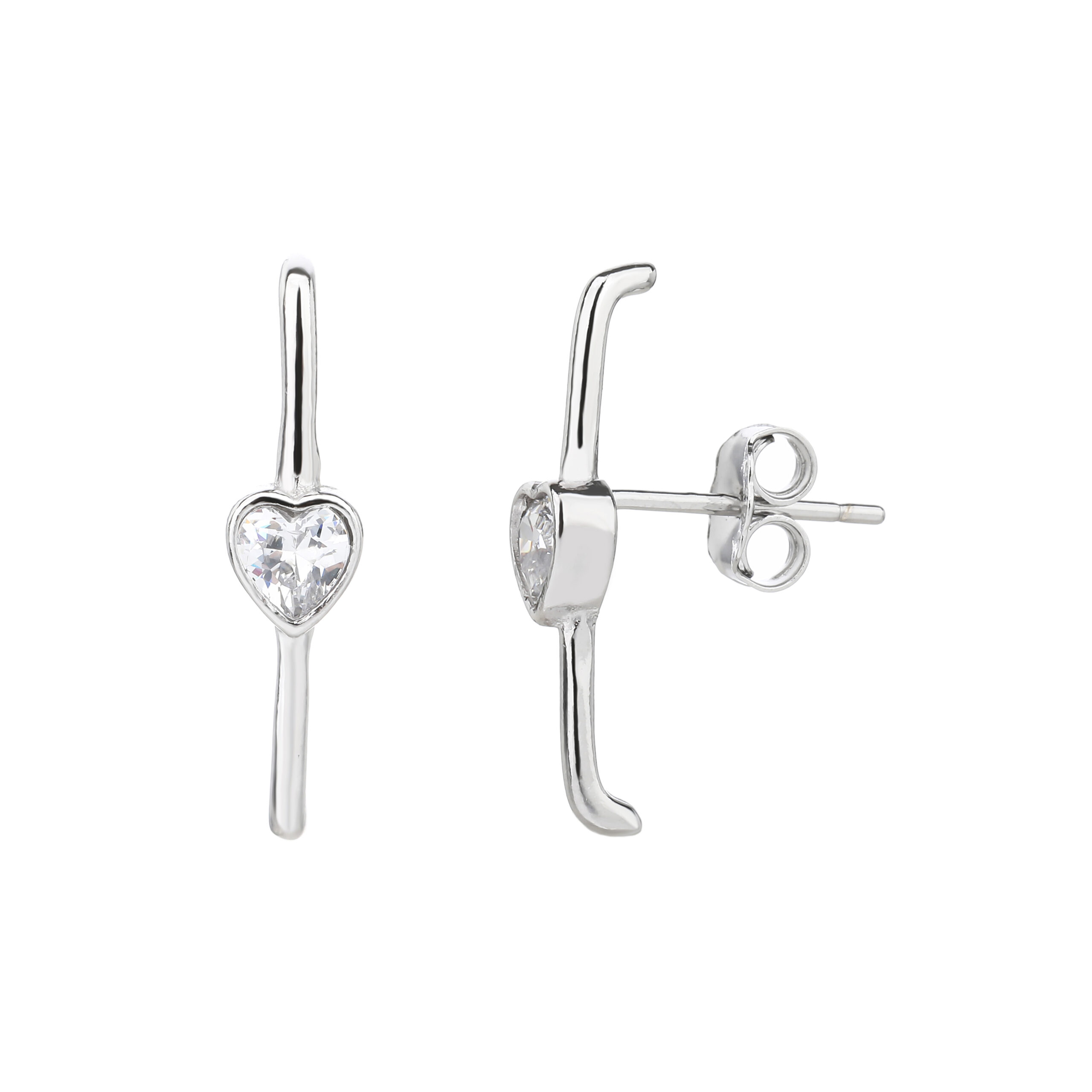 עגילים צמודים לבבות כסף 925 FLSI6010-1