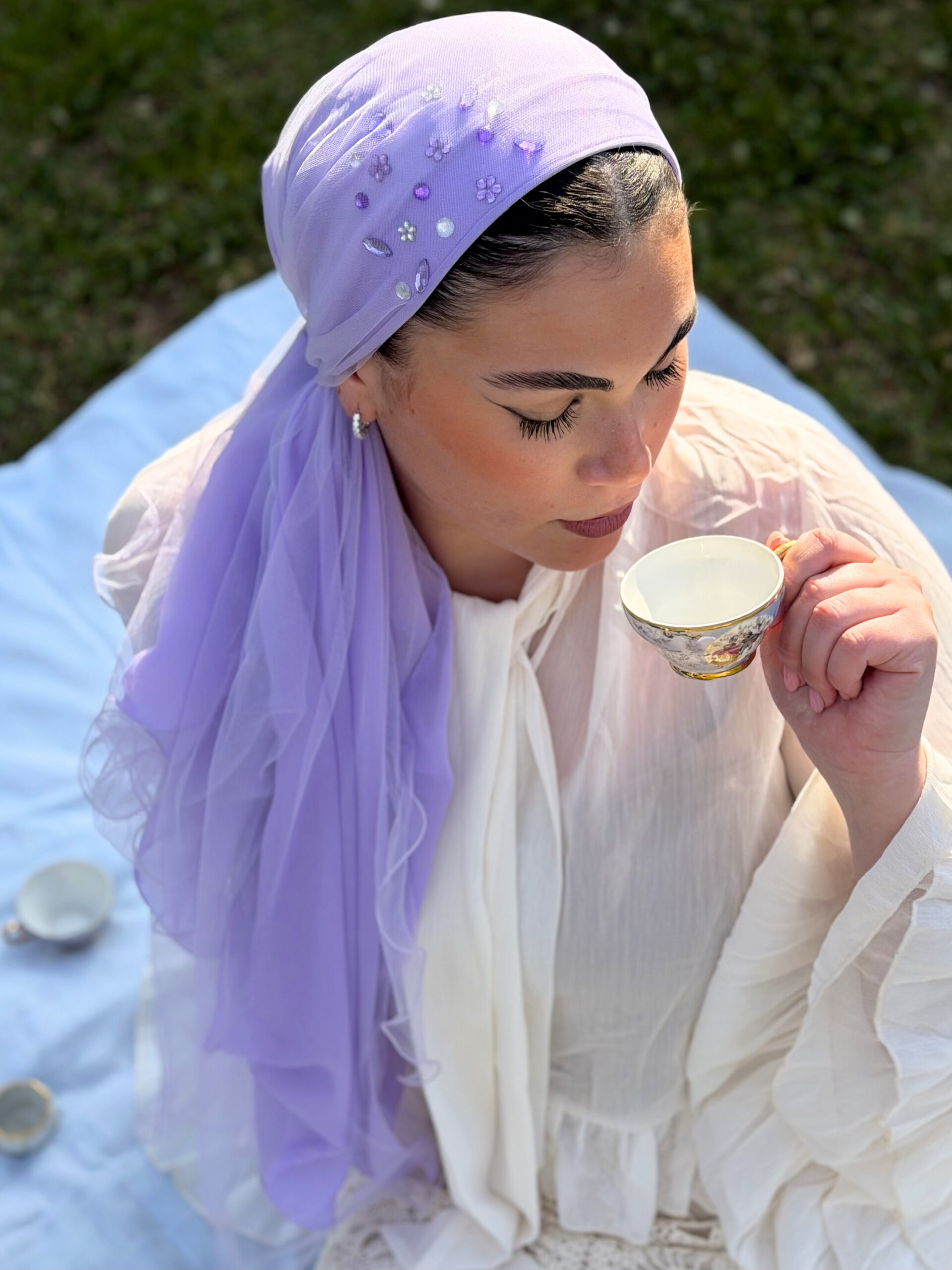 מטפחת יומי יוקרתי סגולה עם/בלי קריסטלים