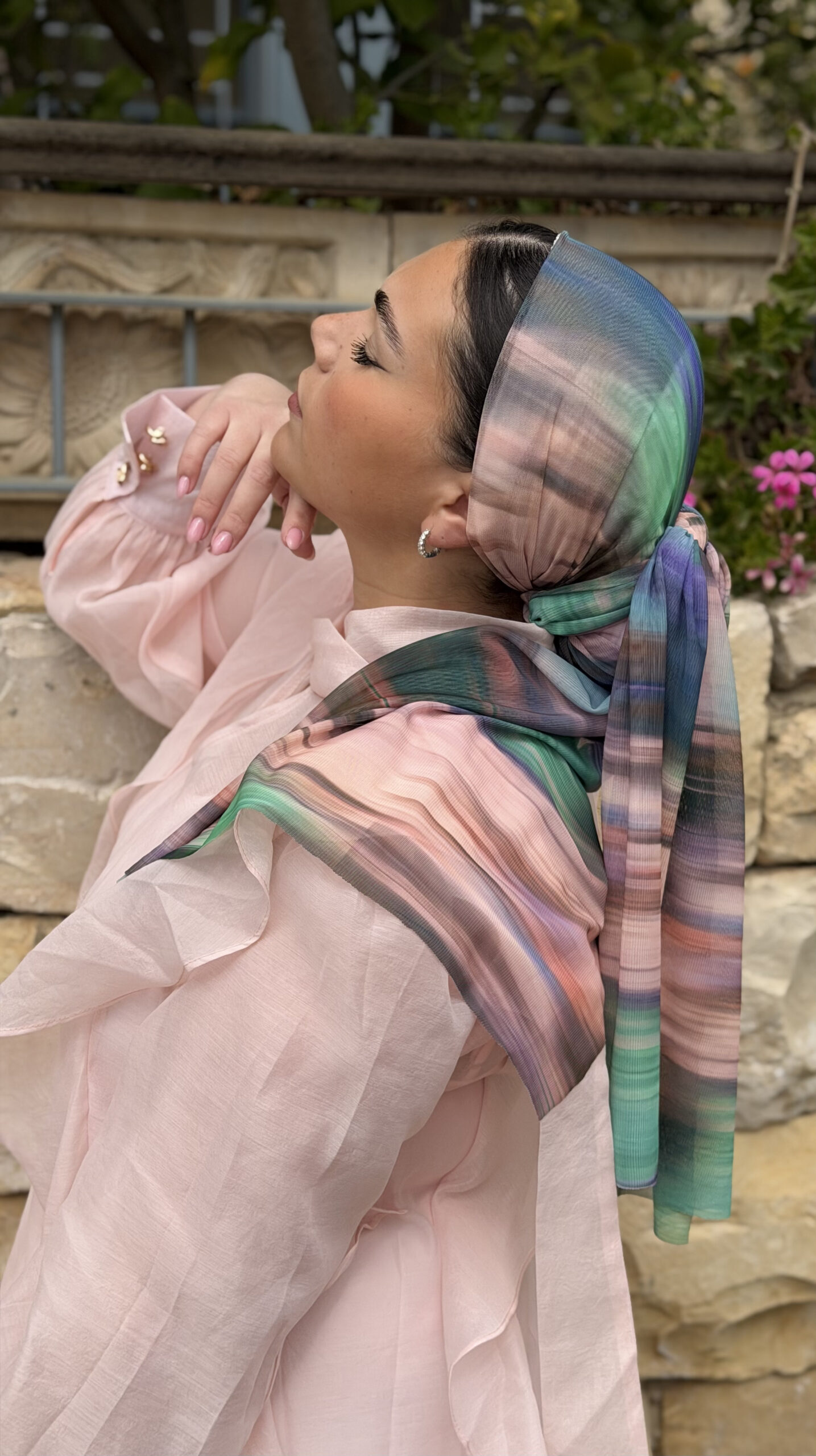 מטפחת לונג שיפון לייקרה ורודה כחולה וירוקה