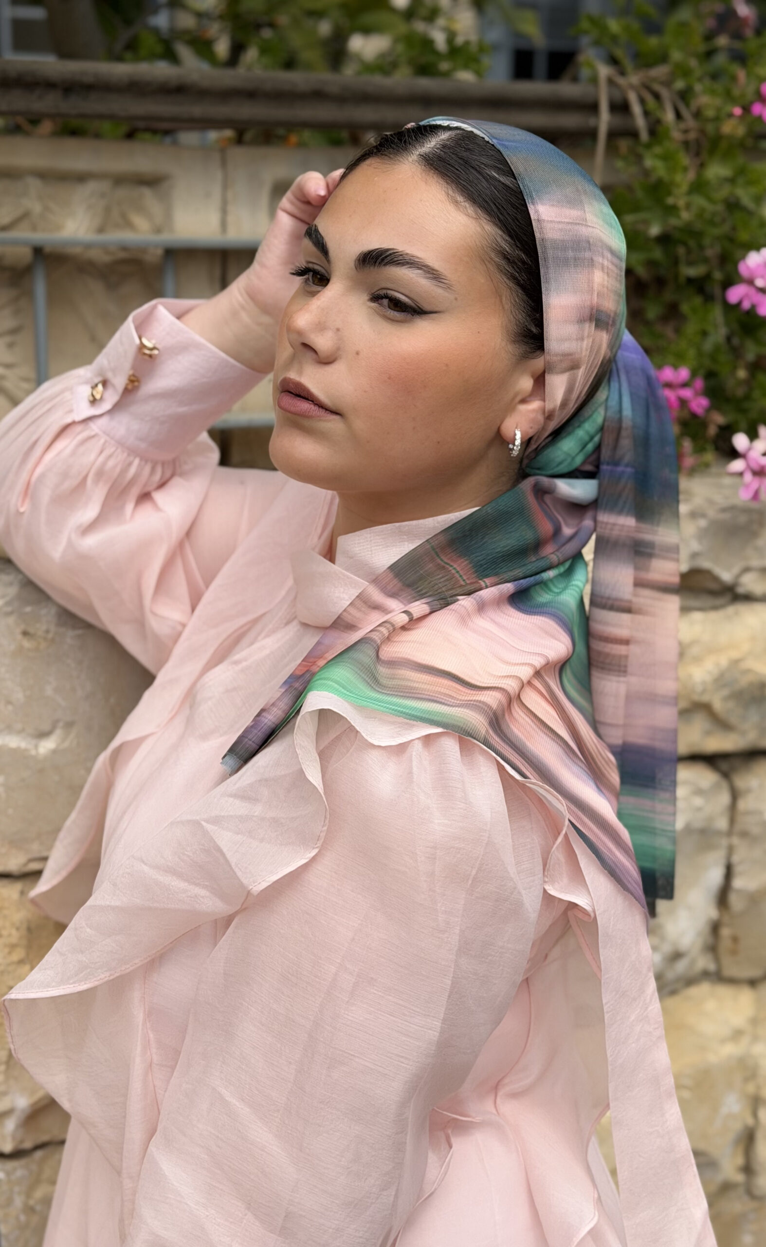 מטפחת לונג שיפון לייקרה ורודה כחולה וירוקה