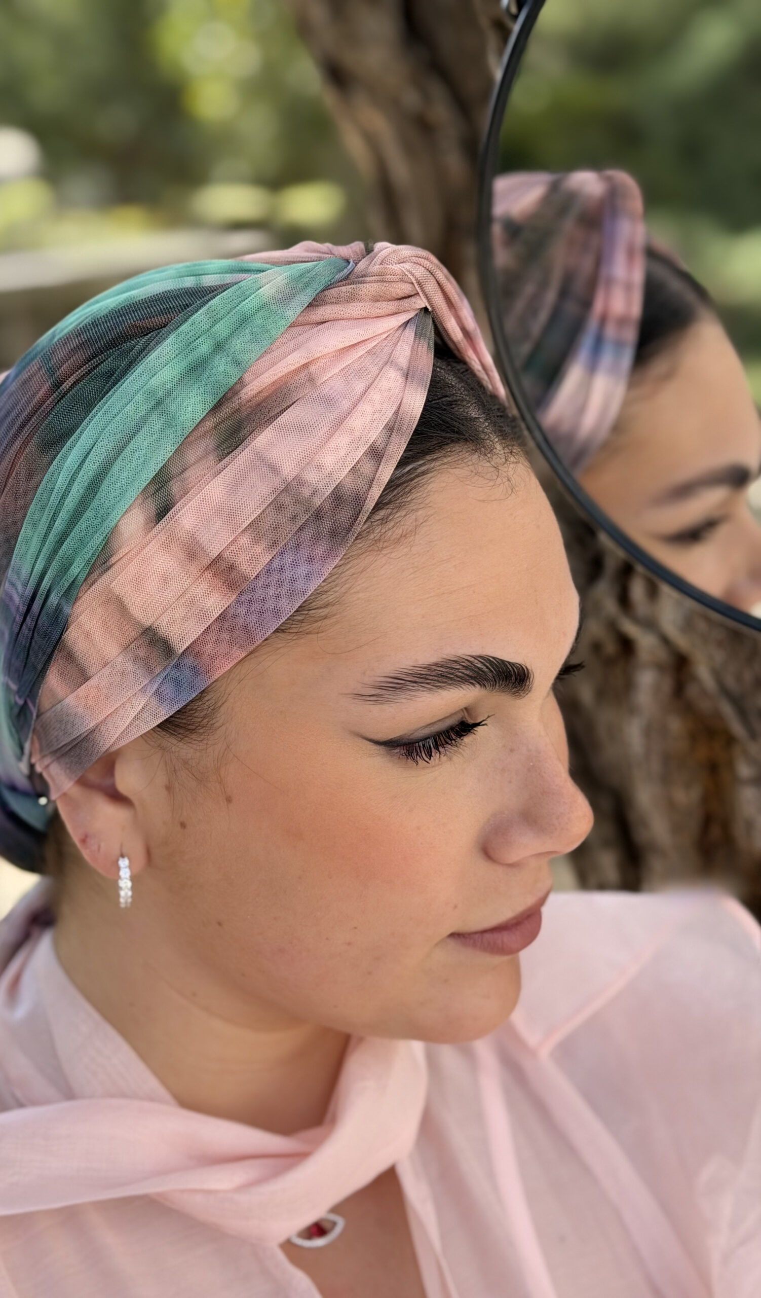 טורבן שיפון לייקרה ורוד כחול וירוק