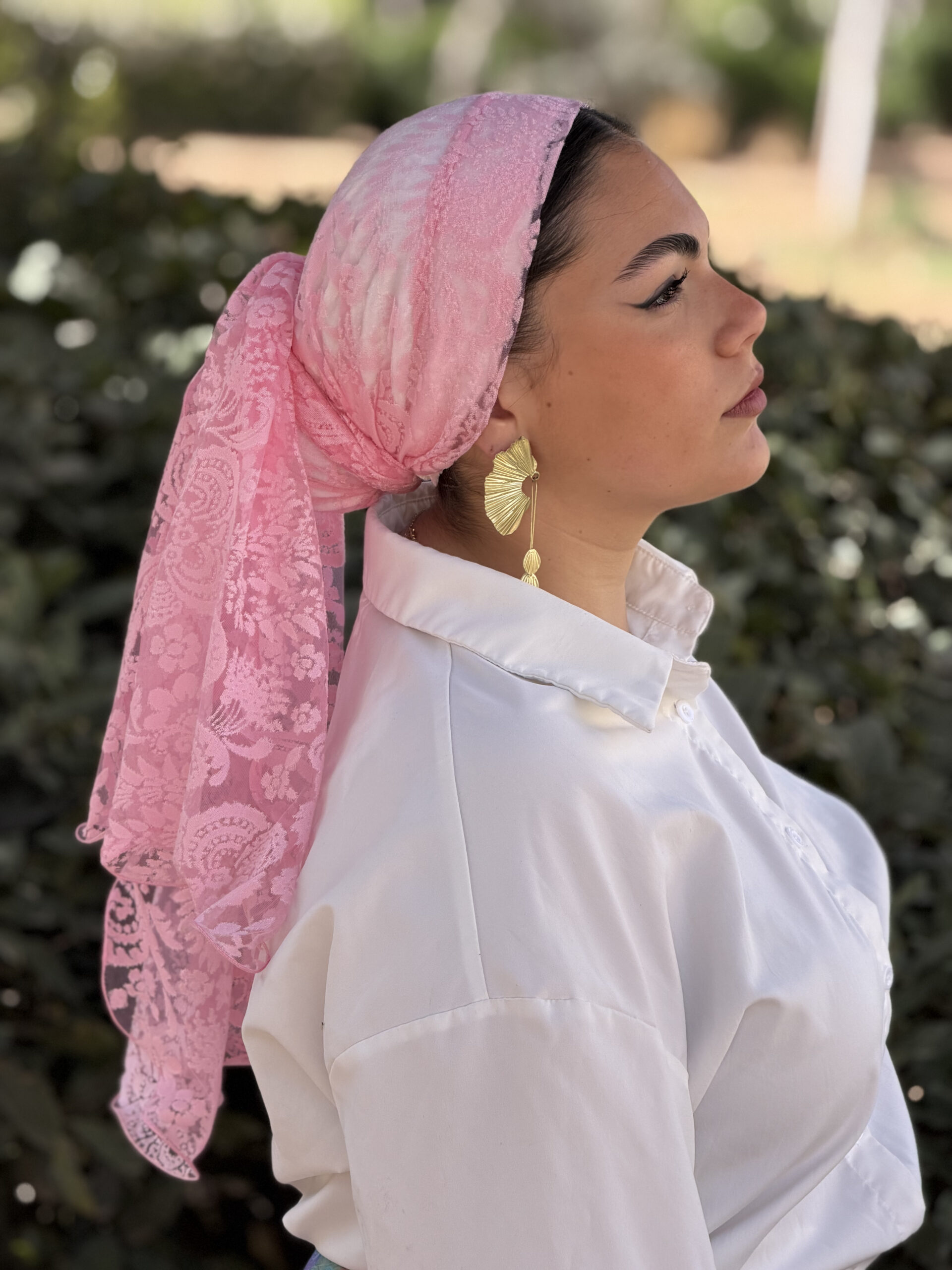 מטפחת תחרה לונג ורודה