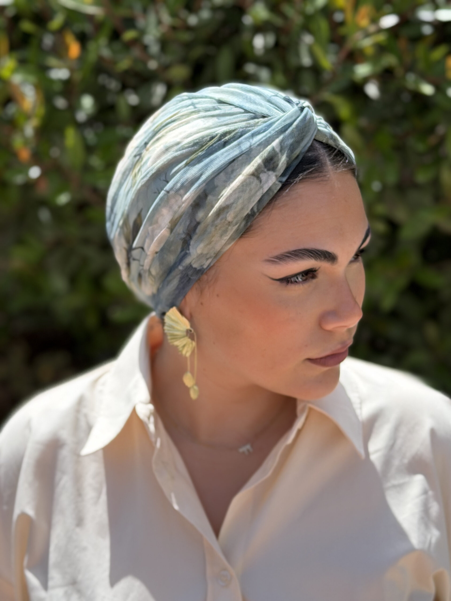 טורבן שיפון לייקרה ירוק וכחול