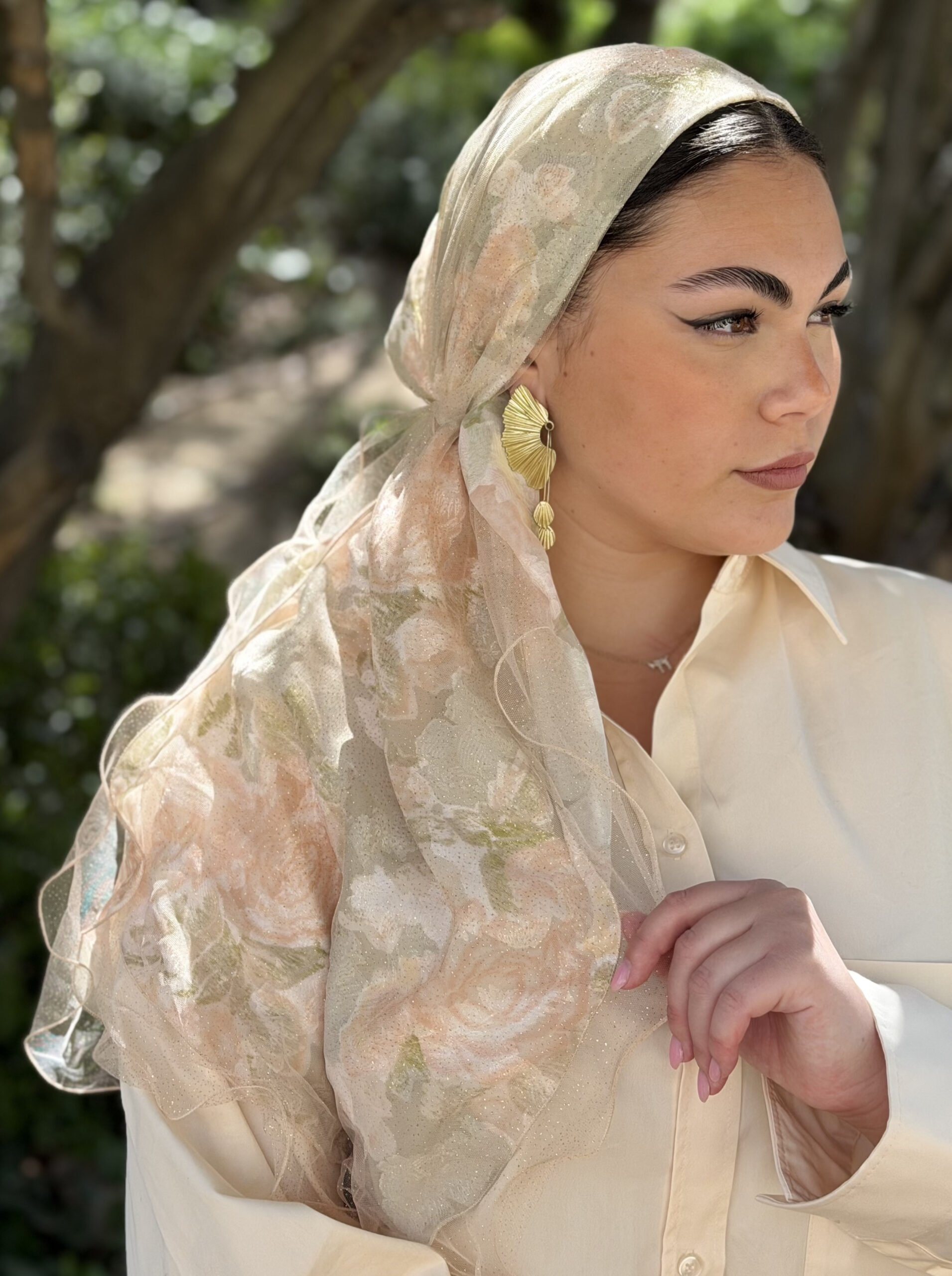 מטפחת יומי יוקרתי מקושקשת ירוקה ואפרסק