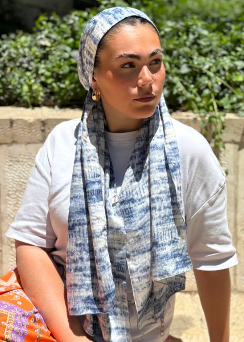 מטפחת מוכנה ללבישה בקליק שיפון לייקרה בז'