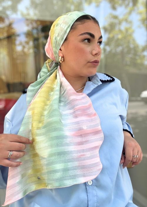 מטפחת פסים טאי דאי ורוד צהוב ירוק