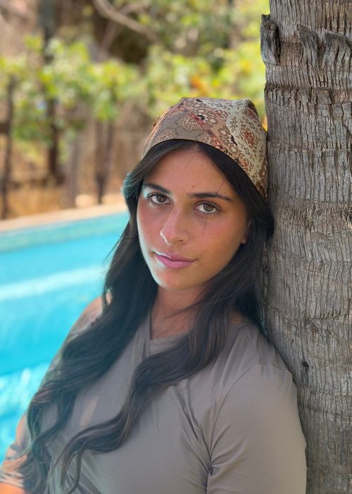 מטפחת משולשת מודפסת חומה וקאמל – תמונה 3