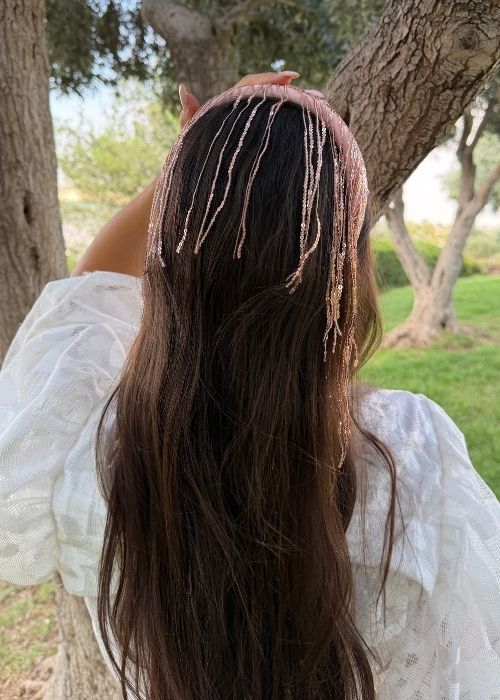 קשת ורודה עם מפל פאייטים (לא כולל המטפחת) – תמונה 3