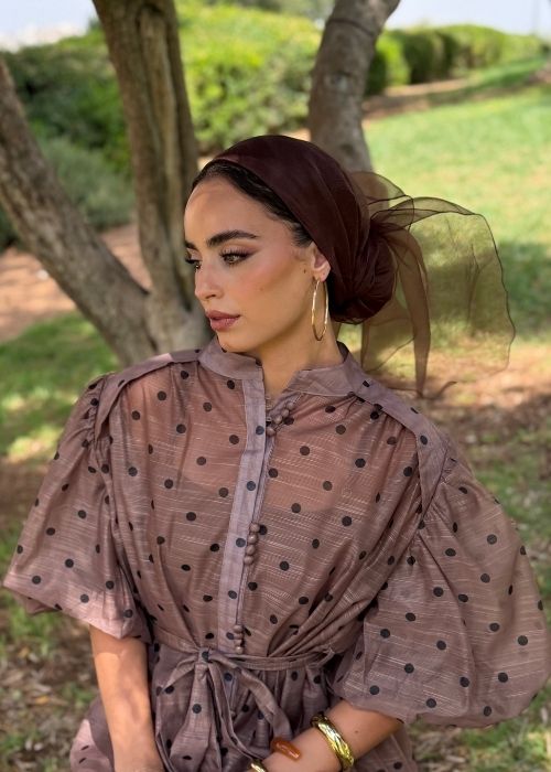 מטפחת ערב אורגנזה חומה – תמונה 3
