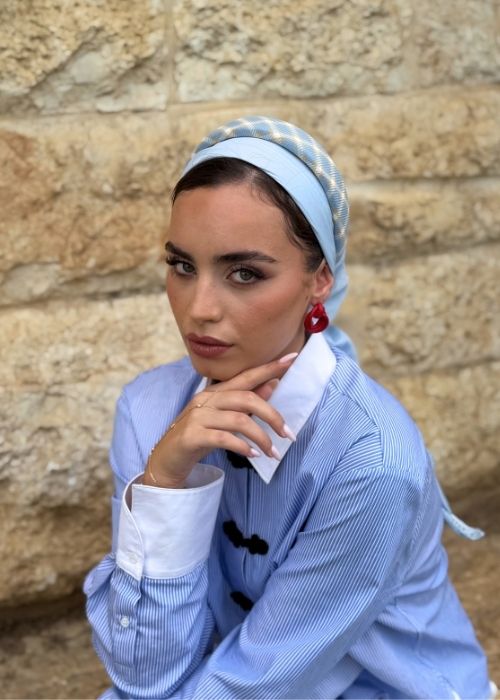 קשת טוויד כחולה ולבנה (לא כולל המטפחת)