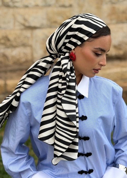 מטפחת מודפסת זברה שחור לבן