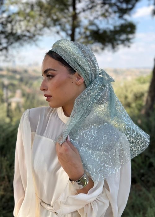 מטפחת קשת פאייטים כחול-ירוק – תמונה 3
